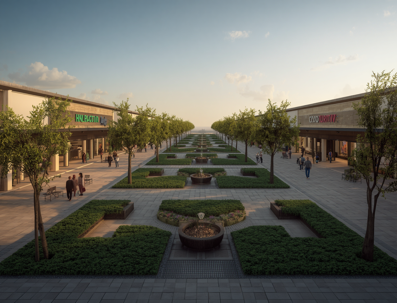 Central plaza and landscaped public space — illustrative visualisation